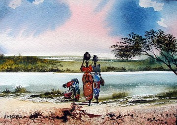 African Painting - Wasike Washing Clothes from Africa